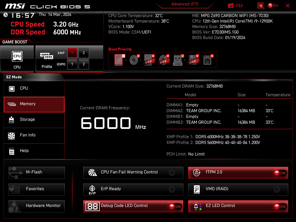 Bios Vulcan Eco DDR5 6000Mhz